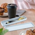 Miniatyrbillede 4 af 5: Sort Bærbar Simpel Bestik Opbevaringsboks og Opbevaringspose til Knive, Gafler, Skeer, Spisepinde, Sugerør Opbevaring til Rejser, Picnic, Camping, Kontor,
