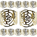 Miniatyrbillede 2 af 5: Servietringe, Servietknapper, Servietholder, 12 stk. Udskåret Rose Design Metal Servietholder
