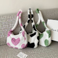 Miniatyrbillede 3 af 4: Retro Leopard Print Dame Taske Blød Plys Skuldertaske Dame Stor Kapacitet Rejsetaske Vinter Varm Fluffy Tote Taske