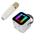 Miniatyrbillede 3 af 5: Mini Karaoke Maskine Sæt RGB Pickup Lys Digital Behandlingschip Håndholdt Bærbar Bluetooth Højttaler Med Mikrofon Hvid ZD.16