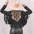 Miniatyrbillede 5 af 5: Moderigtig Sort Kunstlæder Tassel Jakke XL til Kvinder