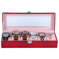 Miniatyrbilde 5 av 8: 6 Slot Watch Box PU Leather Rectangular Wristwatch Display Case Storage Organizer Wine Red