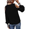 Miniatyrbilde 3 av 4: Leopardmønstret Chiffon Bluse med Kald Skulder Kvinners Løse Avslappede Topp - Svart
