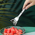 Miniatyrbilde 3 av 5: 2 i 1 Vannmelonkutter og -deler - Fruktkuttgaffel i rustfritt stål Melon Cube Cutting Tool for kjøkkenutstyr