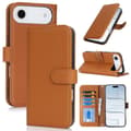 Compatible with iPhone Air Stand Case Litchi Texture Genuine Cowhide Wallet Case RFID DarkYellow
