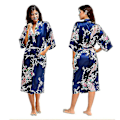 Miniatyrbillede 1 af 5: Blomstermønstret Kimono Morgenkåbe i Satin - Elegant Nattøj til Kvinder til Bryllup og Afslapning 2XL Navy Blå