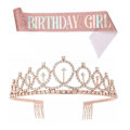 Pikkukuva 2 / 7: Syntymäpäivä Queen Sash tekojalokivi Tiara Kit Kaunis syntymäpäiväkruunu vyö naisille Tytöille Syntymäpäiväjuhlien set 14