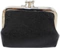 Women's Double Layer Coin Purse, Black PU Leather Mini Wallet with Snap Closure, Key Holder