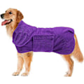 Miniatyrbillede 1 af 5: Hurtigtørrende kæledyrshåndklæde, mikrofiber stretch bomuld, hundebadekåbe, varm jakke design - Lilla - M
