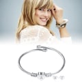 Miniatyrbillede 5 af 8: Hjerteformet bogstav A vedhæng armbånd kvinder piger titan stål justerbar elegant armbånd stål farve