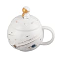 Miniatyrbillede 2 af 8: 400 ml sød astronaut krus ergonomisk håndtag keramisk kop med låg ske til kaffe te mælk hvid