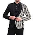 Miniatyrbillede 4 af 5: Sequin-besat Jakke med Hakket Rever til Mænd - Sort/Guld 2XL