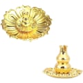 Miniatyrbillede 1 af 5: Lotus blomst formet pinde røgelse holder base med klassisk ovn dekoration - guld