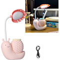 Miniatyrbilde 5 av 5: Søt rosa tegneseriesnegl LED-bordlampe med penneholder og USB-lading - Multifunksjonell svanehalsbordlampe for studenter og barn