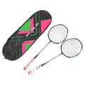 2 st badmintonracketar i järnlegering med bärväska och fjäderbollar för utomhusträning