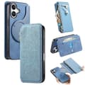 CASENEO Compatible with iPhone 16 Cross-Grain Leather Case Detachable Magnetic Phone Case Blue