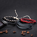 Miniatyrbillede 6 af 8: 4 stk. Multilayer læderarmbånd Unisex udsøgte mahogniperler Multilayer armbånd