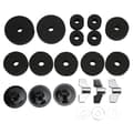 21 stk. tilbehør for utskifting av cymbaler, filtskiver, vingemuttere, skiver for hi-hat clutch cup, svart