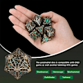 Miniatyrbillede 3 af 5: 7 stk. Dnd Terninger, Metal Polyhedral Rpg Dnd Terningesæt (Grønt Pulver)