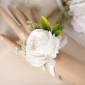 Miniatyrbillede 2 af 5: Hvid Rose Håndledsblomst, Bryllup Brude Håndledsblomst Kunstig Silke Rose Dekoration til Prom Fest Bryllup