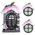 Miniatyrbillede 1 af 5: Fe Dør og Vinduer Trædekorationer Selvlysende Have Statuer Plæne Ornament Miniature Fe