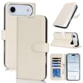 Compatible with iPhone Air Stand Case Litchi Texture Genuine Cowhide Wallet Case RFID White