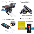 Miniatyrbilde 5 av 5: Super Lys 5-Modus Sykkellyssett 360 Grader Roterbart Vanntett USB Oppladbar Foran og Bak Sykkelhovedlys og Baklys