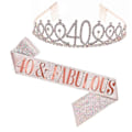 Miniatyrbillede 2 af 2: Kvinder Glitter Rhinestone Bogstav Print Skærf Tiara Sæt Fødselsdagsfestartikler Zekai Rosaguld 40 år