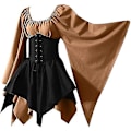 Miniatyrbillede 1 af 5: Middelalderlig Renæssance Pirat Korsetkjole med Flare Ærmer - Kvinders Traditionel Irisk Kort Kjole (4XL, Khaki/Sort)