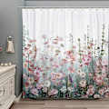 Miniatyrbillede 1 af 5: Skimmelresistent bruseforhæng, stofbruseforhæng 120x180cm, vandtæt vaskbart polyester badeforhæng med kroge, blomsterbuskmønster