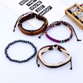 Miniatyrbilde 7 av 7: Mote Retro Flettet Lær Hamp Tau 4PCS Armbånd Sett Dame Armbånd