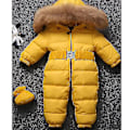 Miniatyrbild 1 av 3: Baby Hooded Jumpsuit - Unisex Romper för Pojkar och Flickor (0-24 Månader) med Pälskrage 65cm Gul