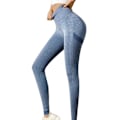 Miniatyrbillede 1 af 8: Yogabukser Peach Hip Split Lines Butt Lifting Leggings Elastiske Åndbare Træningstætte Bukser til Cykling Løb Grå Blå S