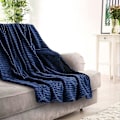 Miniatyrbillede 5 af 5: Fleece Tæppe Fuzzy til Sofa Premium Blødt, Fluffy, Sherpa Stof Hyggeligt Plysbetræk til Seng, Sofa (Navy Blå, 150x200 cm)