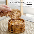 Miniatyrbillede 2 af 5: 6 stk./ Drikke brikker sæt rundt bordservice rattan væv diameter 8 cm