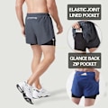 Miniatyrbillede 3 af 5: Herre Hurtigtørrende Dobbelt Lag Fitness Shorts M Blå