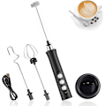Miniatyrbilde 1 av 5: 3-i-1 USB-oppladbar elektrisk melkeskummer med 3 justerbare hastigheter og rustfrie stålmiksere - Perfekt for Latte og Cappuccino