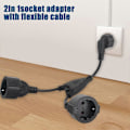 Miniatyrbillede 2 af 5: IP44 Dobbelt Stikadapter - 2 i 1 Kort Forlængerledning til Hjemmet