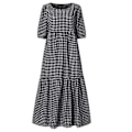 Miniatyrbilde 3 av 4: Svart rutete puffy midi-kjole med korte ermer for kvinner, 4XL