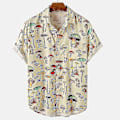 Miniatyrbilde 1 av 3: Fargerik sopptrykk Hawaii-skjorte - Herre sommer casual kort ermet jakkeslag topp XXL