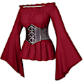 Pikkukuva 1 / 5: Ruffle Smocked Waist Victorian Pirate Shirt Blouse Set Large Red
