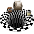Miniatyrbild 2 av 3: Svartvit Rutmönstrad Rund Matta, 3D Vortex Illusion Matta, 3D Vortex Matta Sovrum Vardagsrum, 80cm