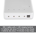 Miniatyrbillede 8 af 8: 4 Batteriporte + 2 USB-opladnings RC Drone-oplader til XIAOMI FIMI X8 SE-droner 100-240V Hvid US