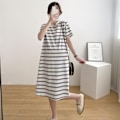 Miniatyrbillede 3 af 5: T-shirt kjole casual medium længde moderigtig graviditetskjole kort ærme løs pasform enkel stribet print blå hvid L