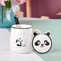 Pikkukuva 3 / 5: Söpö Panda Kahvimuki, Hauska Panda Keraaminen Kahvikuppi Kannella ja Lusikalla Lapsille Teineille Naisille (Tyyli C)