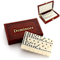 Miniatyrbild 1 av 5: 1 Set Hållbar Brun Trälåda Domino Dominobrickor Klassiska Siffror Bordsspel för Pojkar Flickor Party Favörer