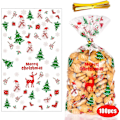 Miniatyrbilde 1 av 4: God Jul 100 stk. Juleplastposer for Godteri og Kjeks, Julegaveposer med Twist Ties for Julefestutstyr