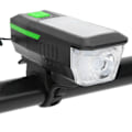 Miniatyrbillede 5 af 8: Solcelledrevet USB-opladningscykellys Forlygte Lommelygte Cykeltilbehør med Advarselshorn Sort og Grøn