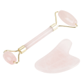 Pikkukuva 6 / 8: Luonnollinen Double Head Rose Quartz Jade Stone Roller & Scrapping Plate Face Hierontatyökalusarja