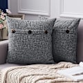 Miniatyrbilde 3 av 4: Firkantede Dekorative Putetrekk Rustikk Stil Lin Dekorative Putetrekk med Dekorative Knapper for Sofa Soverom Hjem Mørk Grå 45X45CM, 2 Stykker
